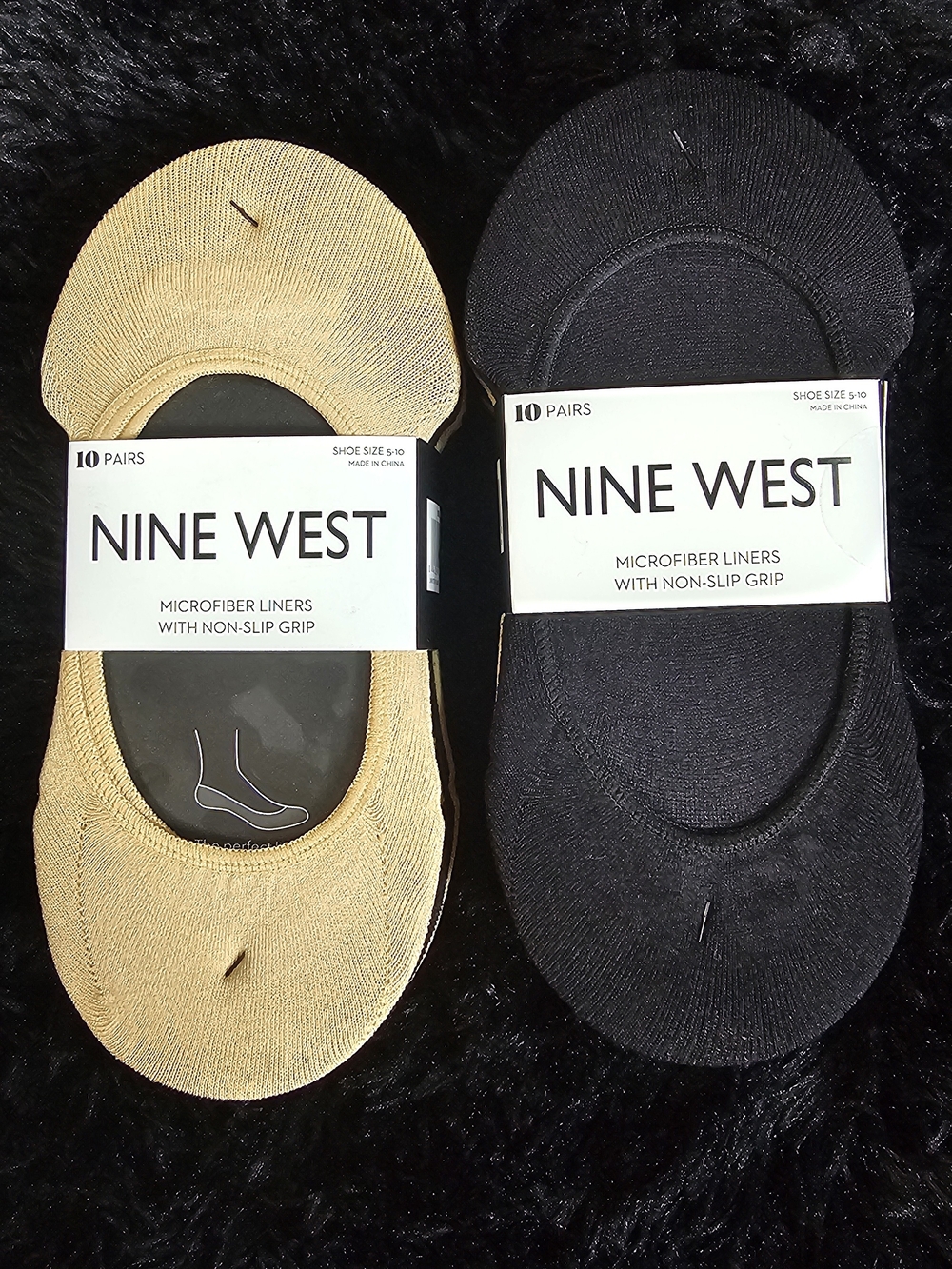 Nine West Women's Microfiber No-Show Liners - Black & Gold (2-Pack/20pairs)